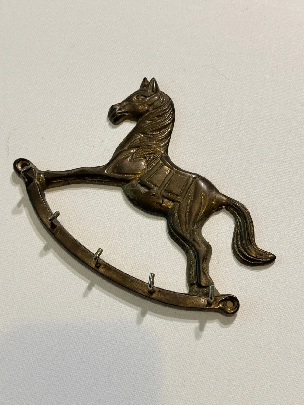 Vintage Rocking Horse Solid Brass Wall 5-Hook Valet Key Ring
